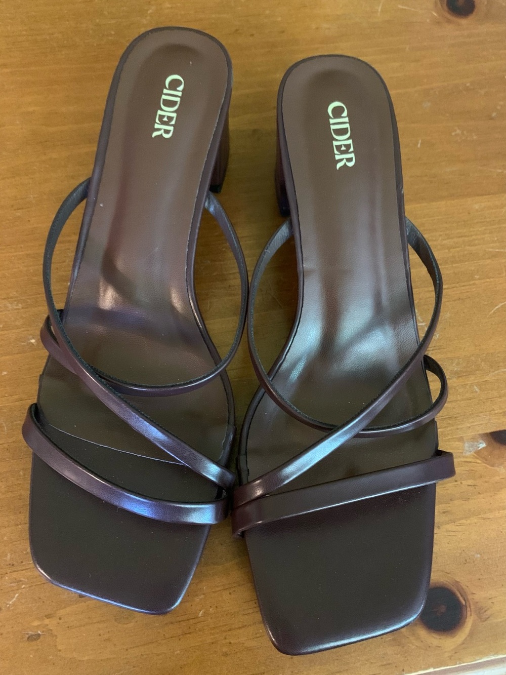 Cider Strappy Square-Toe Heeled Sandals — Brown